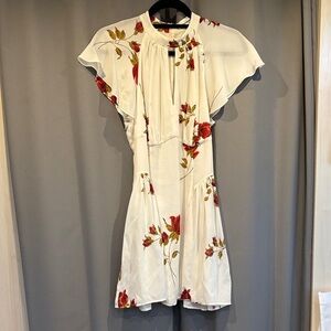 Reformation Cream Dress with Red Floral Design
